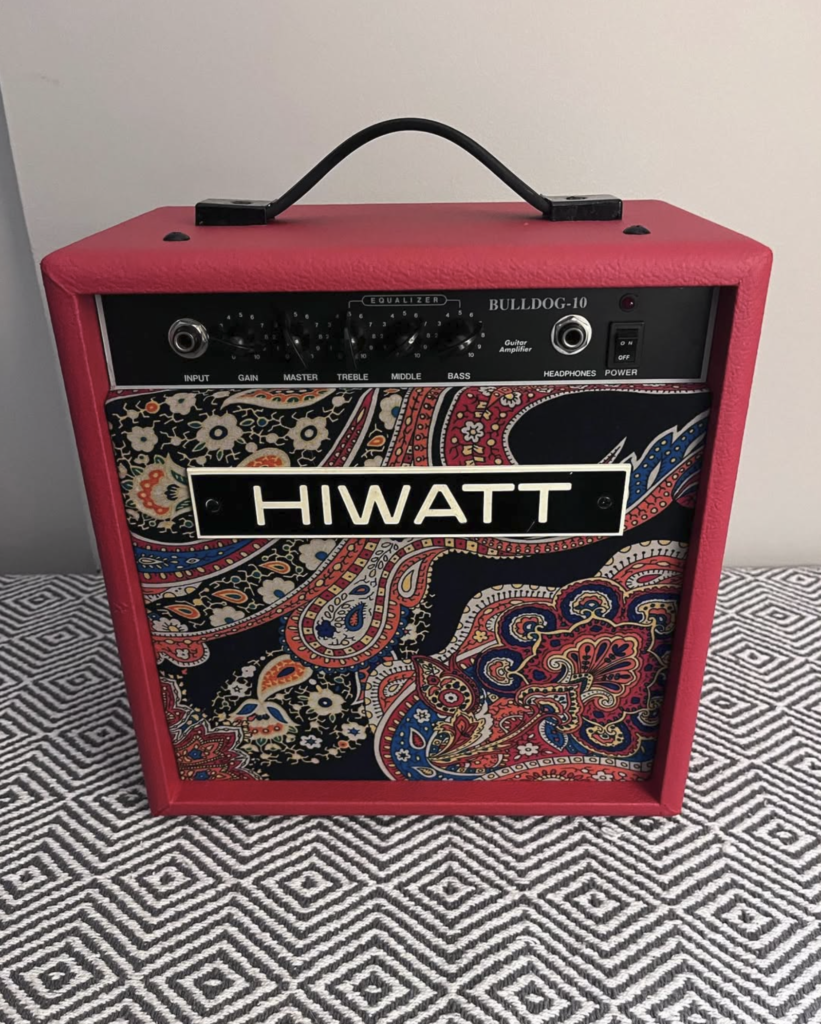 customized Hiwatt Bulldog 10 red cabinet with paisley grille cloth