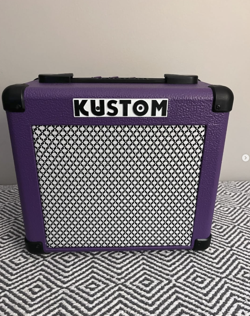 customized Kustom KGA 10 purple cabinet with houndstooth grille cloth